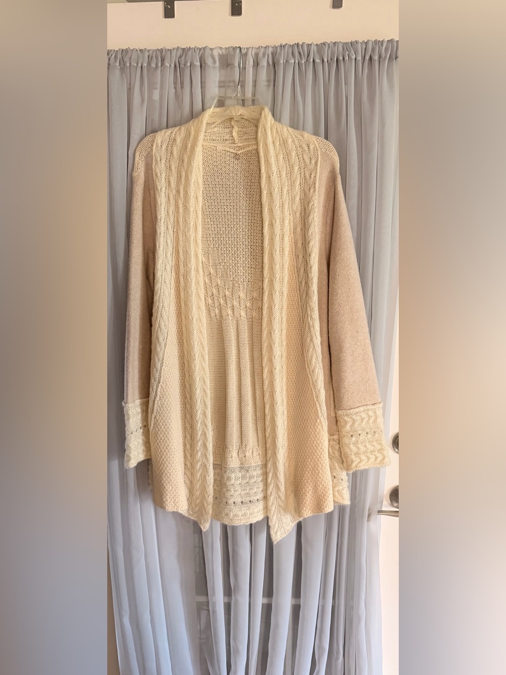 Knitted & Knotted Regan Mix Stitch Cardigan Sweater medium Ivory Anthropologie